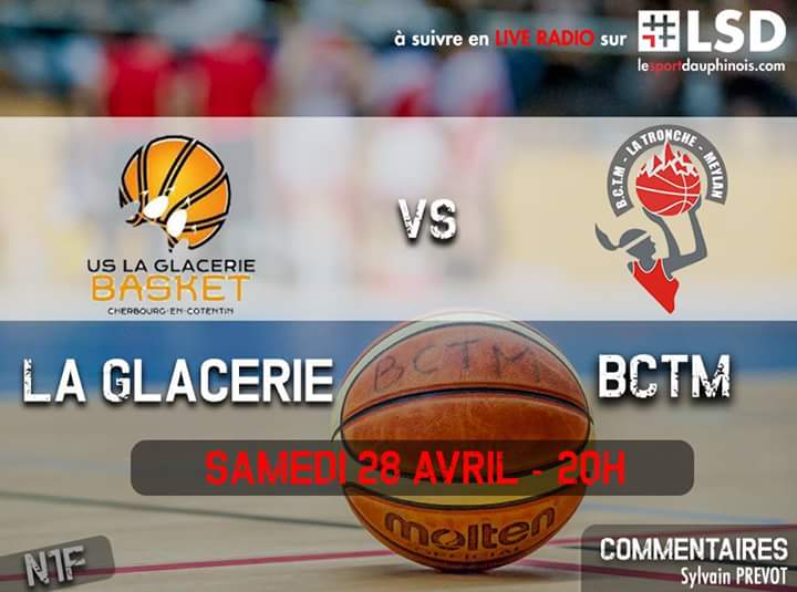 #Basket #NF1 #playoffs
🏀 Match Day
US Glacerie vs <a href="/LeBCTM/">Le BCTM</a>
🚩 Play-offs, Journée 1
🕗 20h00
🎧 en #LiveRadio sur https://www lesportdauphinois.com/lives
