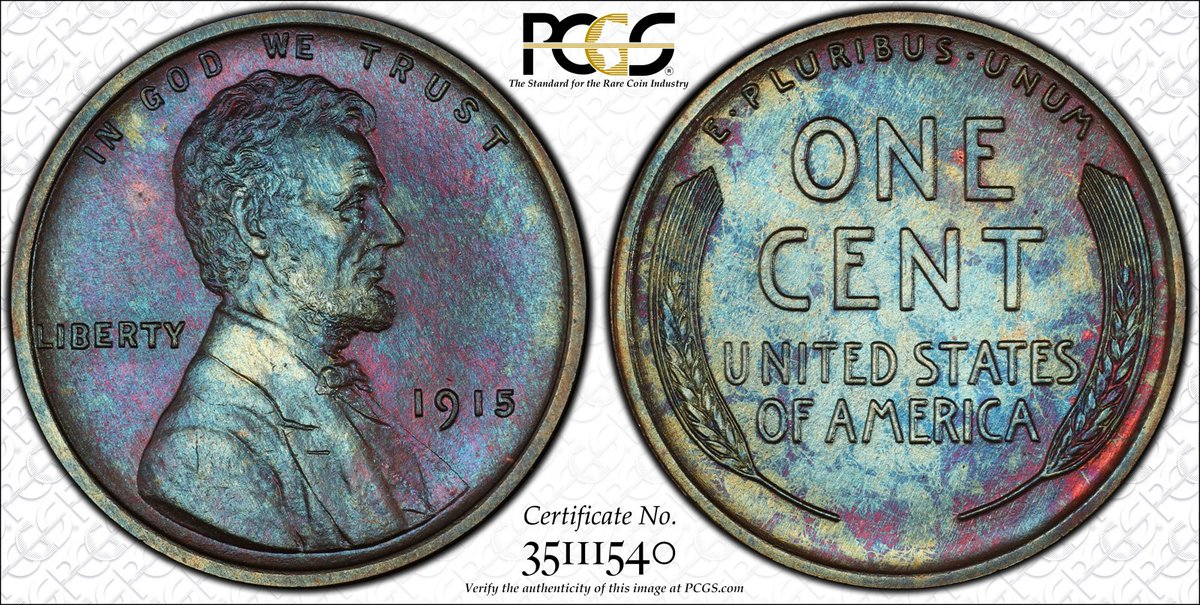 PCGScoin's tweet photo. #PCGS #COTD: 1915 Lincoln Cent, Wheat Reverse, PCGS PR67BN. PCGS population of 7 coins in Proof 67 Brown with 7 coin graded finer. PCGS Price Guide Value: $10,500. https://t.co/yFtEUQlfKt #lincoln #matteproof #1915 #wheatcent #gem #coins #toned #tonedcoin #saturday #saturdayvibes https://t.co/u5LRwkFp7N