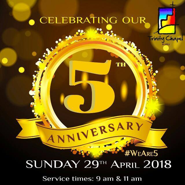 Tomorrow @tcruiru We celebrate 5 years of God's goodness to us #WeAre5 in both the 9am and 11am services @SKKuria @Joegachira @FrankMashMwangi @JeremiahKioko @FMadanga @Ng_BN