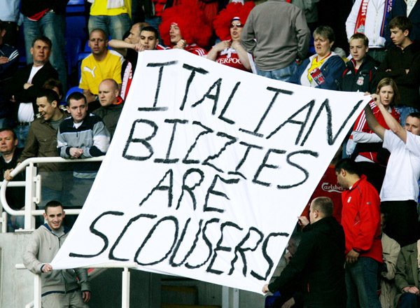 RedIssue's tweet photo. Liverpool fans' banner from April 2007, the weekend after Utd were in Rome. One to save pending events this Wednesday night, and the inevitable Scouse whinging and wailing. https://t.co/g5WbrFaoMd