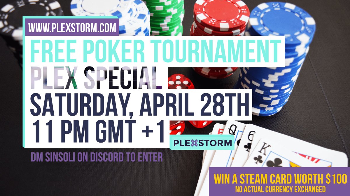 plexstorm's tweet photo. Tonight Free Poker Tournament @plexstorm @PlexPromos in around 2.5hours, join as a player or watch their pokerface live. Who is gonna win the $100 Steam gift card? Don't miss this Plex special.#poker #pokerstars #pokerface https://t.co/JjULOQ7DFq