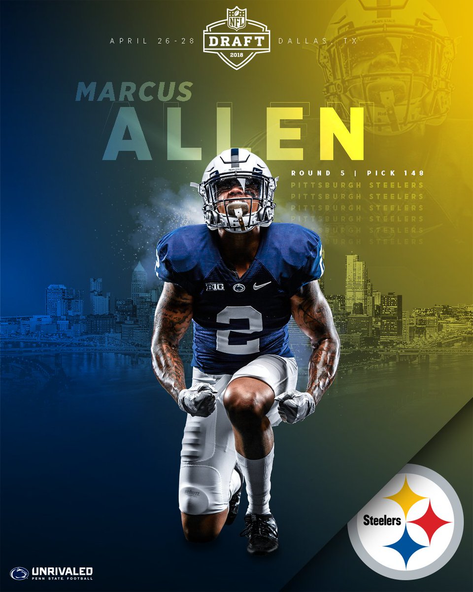 PennStateFball's tweet photo. .@Chico_Hndrxx joins @JJames18_  and @goldchaingolden in Pittsburgh with the @steelers! 

#NFLDraft 
#WeAre https://t.co/rzrBz66GbD