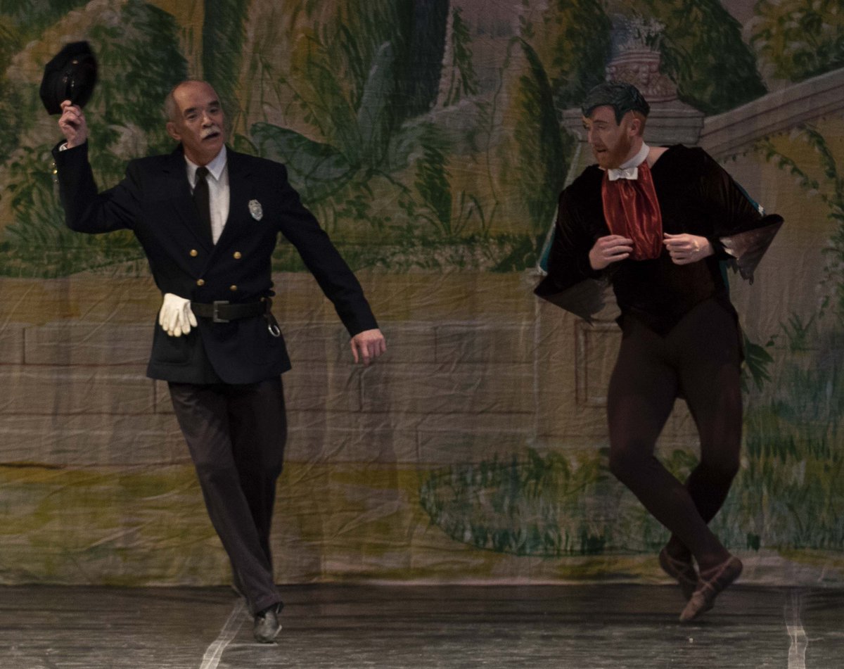 DancePrism's tweet image. Officer Michael does the ol' soft-shoe with....a duck?  #DPDucklings #1ShowLeft [Photo by Warren Bailey] @MHTucker