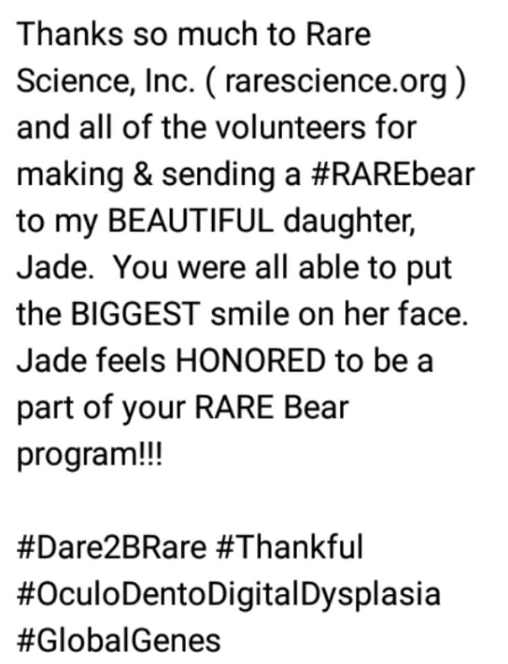 AdelleConexxion's tweet image. Today is the one-year anniversary of @JadeAbstract_  receiving her #RAREbear #Dare2BRare #OculoDentoDigitalDysplasia