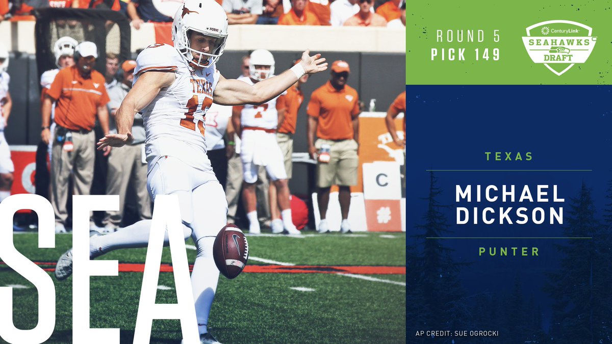 Seahawks's tweet photo. With Pick 149, #SeahawksDraft punter Michael Dickson! https://t.co/9EiX0QGeH7