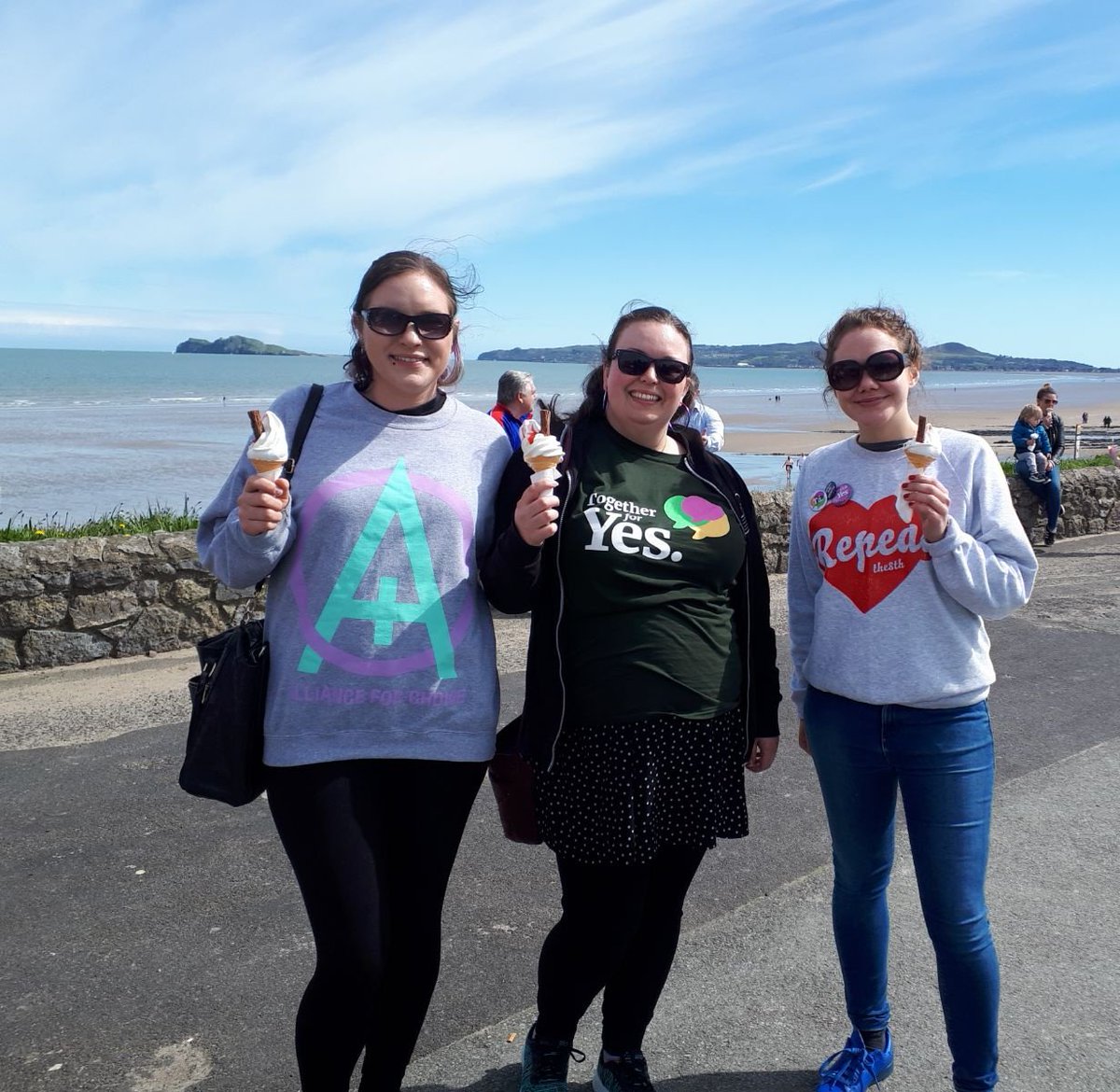 All4Choice's tweet photo. We went down to Portmarnnock today with @NUS_USI to join the @FingalT4Y canvass. #together4yes #TogetherForYes #roadtrips4yes #icecream4yes #students4choice https://t.co/stLHI7DVST