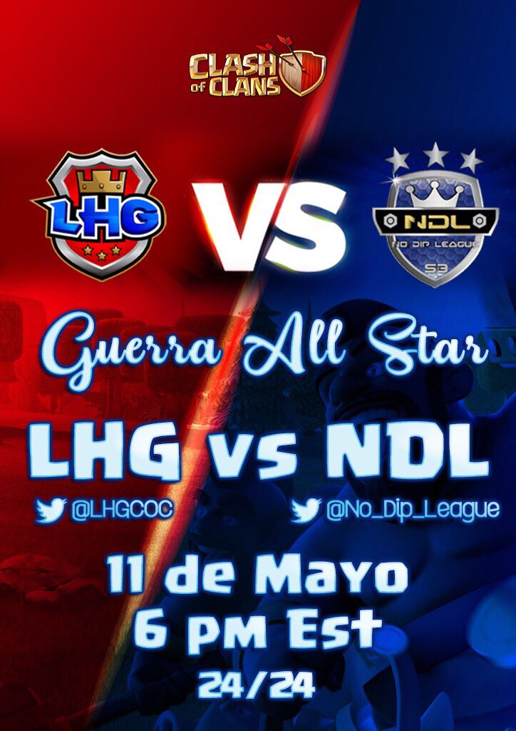 ClashofClansESC's tweet photo. ¡No te pierdas esta guerra épica entre @LHGCOC y @No_Dip_League! ¿Quién te parece que ganará? 🤔 https://t.co/iwZj8lRu7F