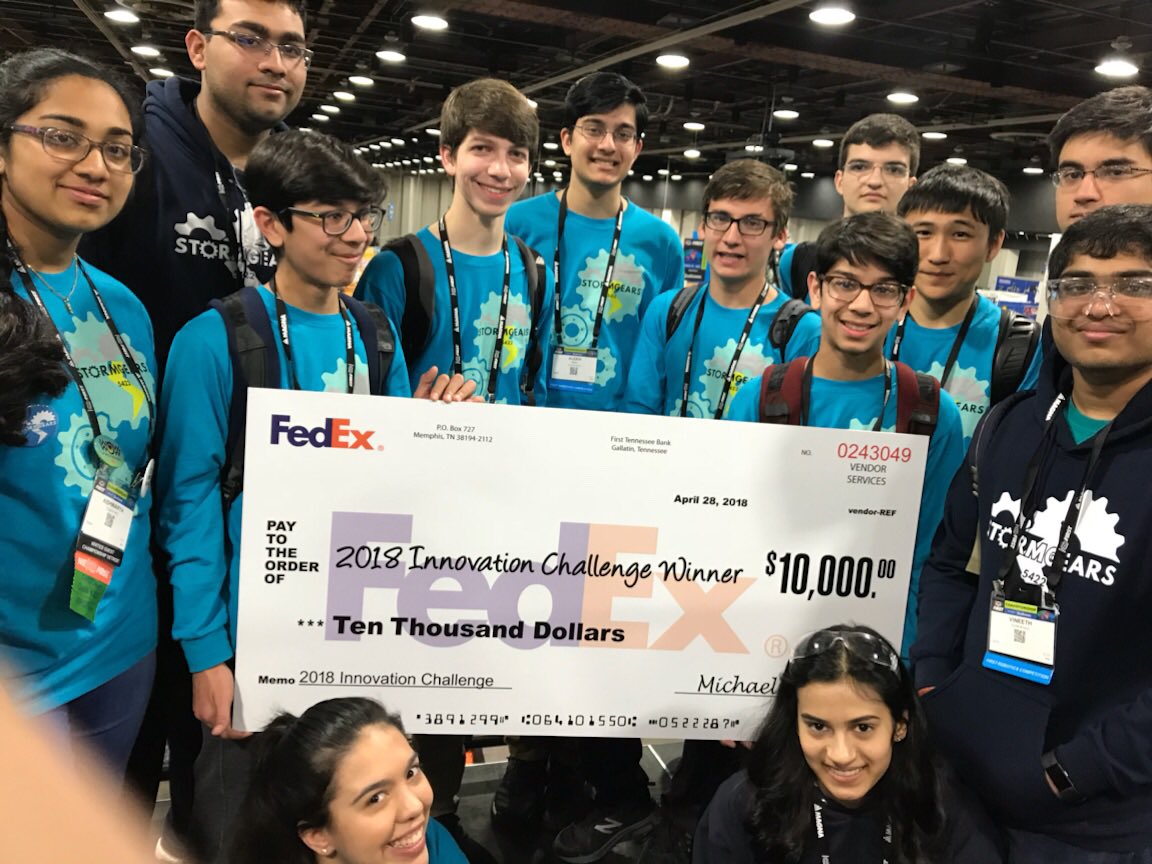 StormgearsFRC's tweet image. We won!!! Thank you @FedEx !!! This is awesome! #FedExContest #FIRSTChamp #WeAreNE #OMGrobots
