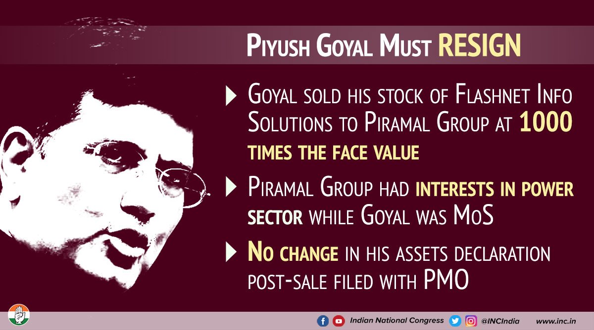 rajeevgowda's tweet photo. Under BJP's acche din model, high growth is reserved only for Ministers like @PiyushGoyal who indulge in unethical practices and subsequently return favours to a few. Ultimately, people pay the price. #GoyalMustResign 

More importantly, will the PM act? https://t.co/ZIF56ekqph