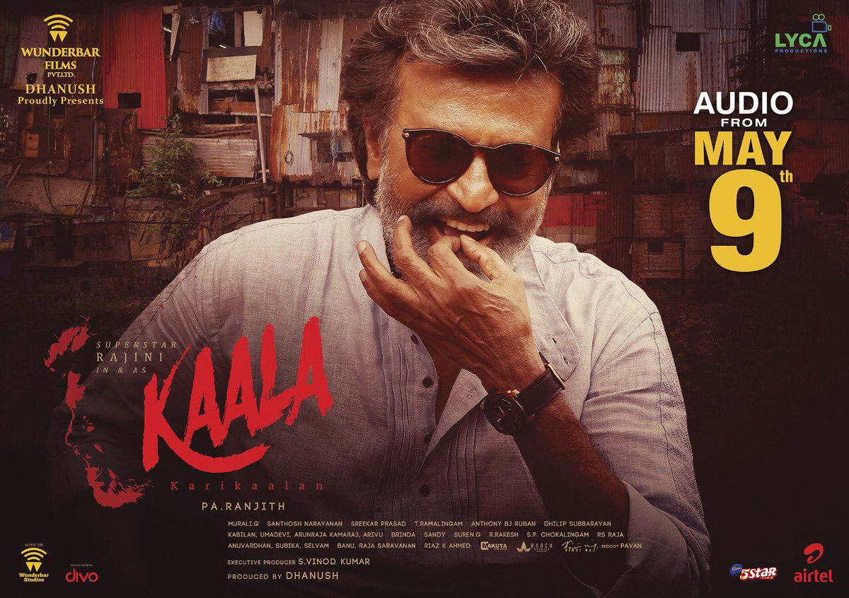 dhanushkraja's tweet photo. Wunderbar films presents, Superstar’s #kaalaa audio will release on #may9th ... get ready to celebrate thalaivars swag with Santosh narayanan’s stylish music. https://t.co/FbrRwFmtng
