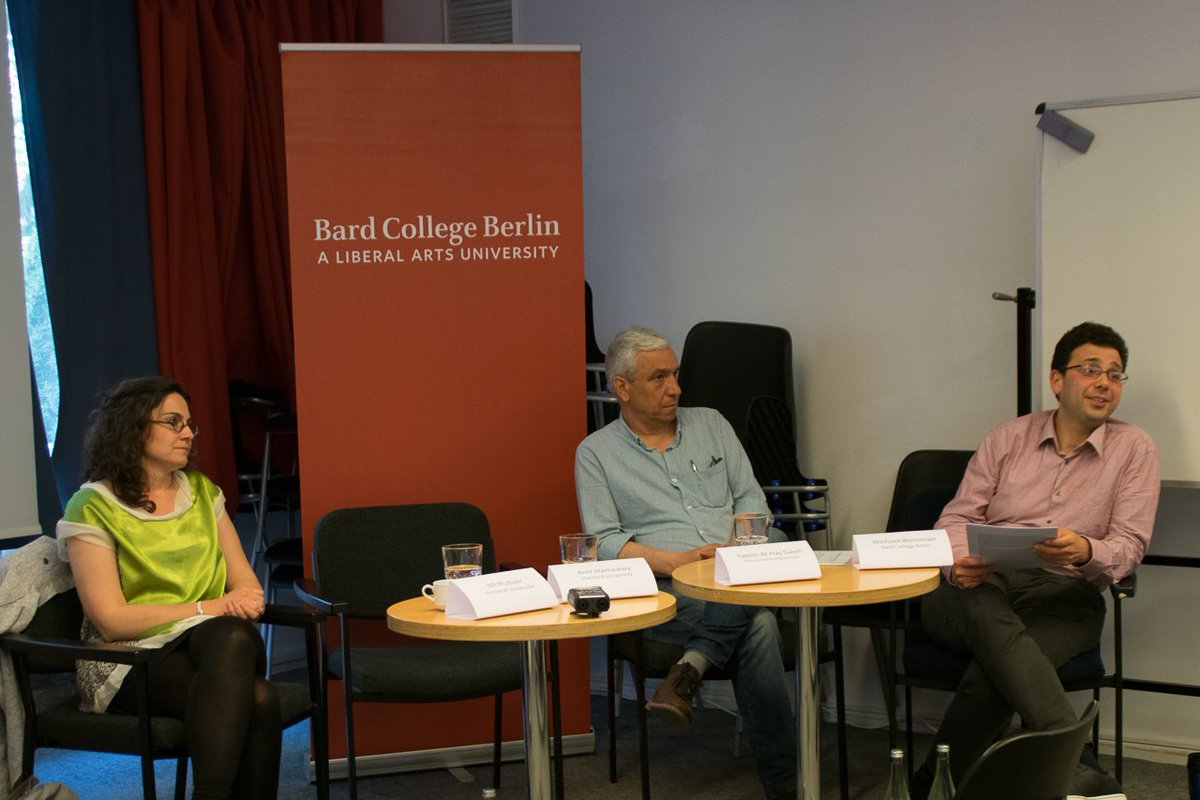 Bard_Berlin's tweet photo. Concluding panel in the #IlliberalDemocracy colloquium co-organized with @thehertieschool - discussing #democracy in the Middle East with @nilmutluer (HU), @Yassinhs (WiKo Berlin), @HamzawyAmr (Stanford, via video) and moderator @mdweinman (BCB). https://t.co/u7eGsSB4ZU