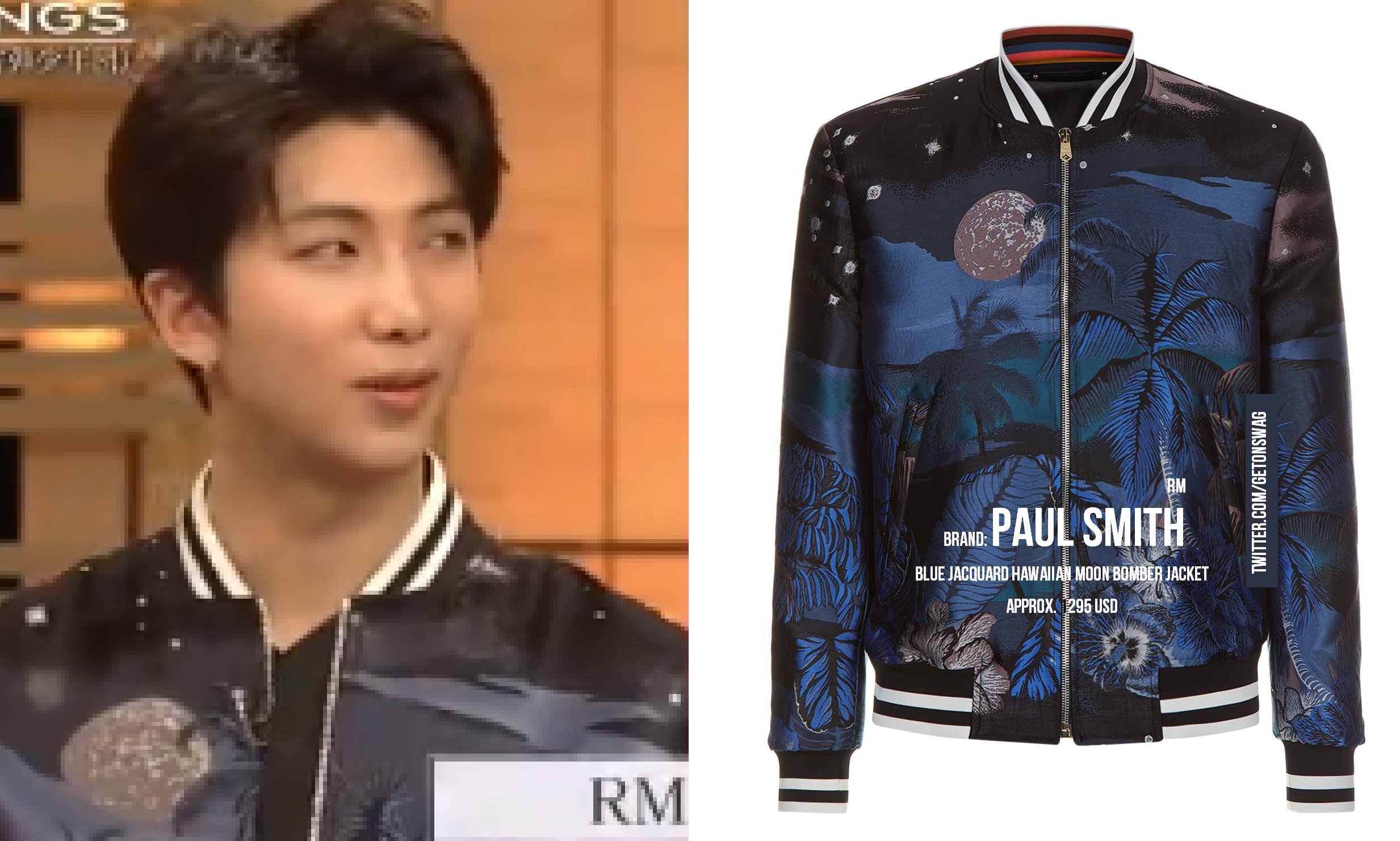 Beyond The Style Alex on X Namjoon BTS 180428 NHK SONGS RM BTS SONGS Paul Smith Blue Jacquard Hawaiian Moon Bomber Jacket approx. 1295 usd https t 6G54NS6oWx X