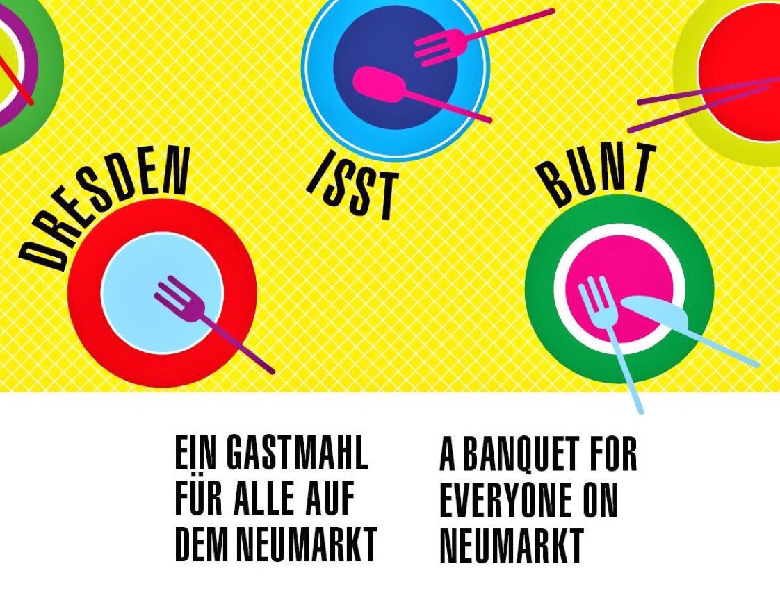 BuntesDresden's tweet photo. Vormerken, ein großes int. Fest: 

#Gastmahl4all 🍽 ist am 19.6.2018 ab 17 Uhr auf dem Dresdner Neumarkt 🥄 🥢 🍴#DD1906 https://t.co/WvElYbuHd0