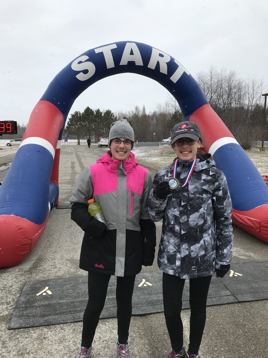 RochPilon's tweet photo. Michelle and Mia Pilon braving the freezing wind to get a 1st and 2nd place overall in the 5K of the West Nipissing Run for Health race. https://t.co/oCb0LHVR2a