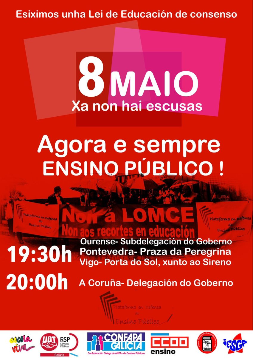 El #8deMayo #manifestación en #Galicia #Ourense #Pontevedra #Vigo #ACoruña #Acude #AhoraEscuelaPública