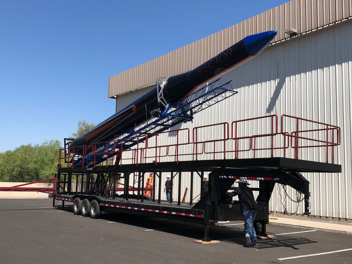 jamesncantrell's tweet photo. Our @vectorspacesys Gen II TEL mobile launch gantry being tested yesterday in the beautiful Tucson weather.  Stay tuned as we count down to orbital launch later this year https://t.co/1b2ieyS9QN