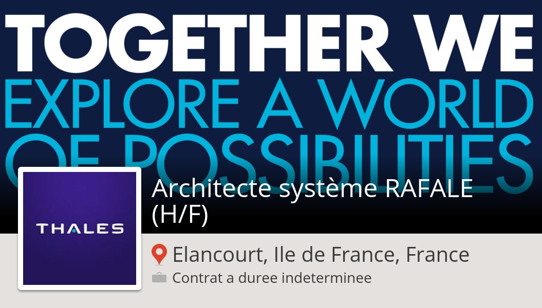 BansardAnthony's tweet photo. #Thales is looking for an #Architecte #système RAFALE (H/F) in #ElancourtIledeFranceFrance, apply now! #job https://t.co/jSpR5nhDWW https://t.co/NbGnozv1Ao