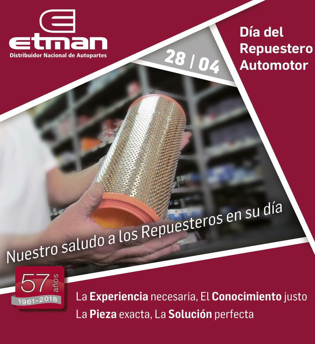 Etman_Oficial's tweet photo. 28 de Abril - #DiadelRepuestero Automotor
¡Muy Feliz Día a todos los Repuesteros en su Dia!🛠🔧⚙️🚘🏎 https://t.co/3ujou0MRci