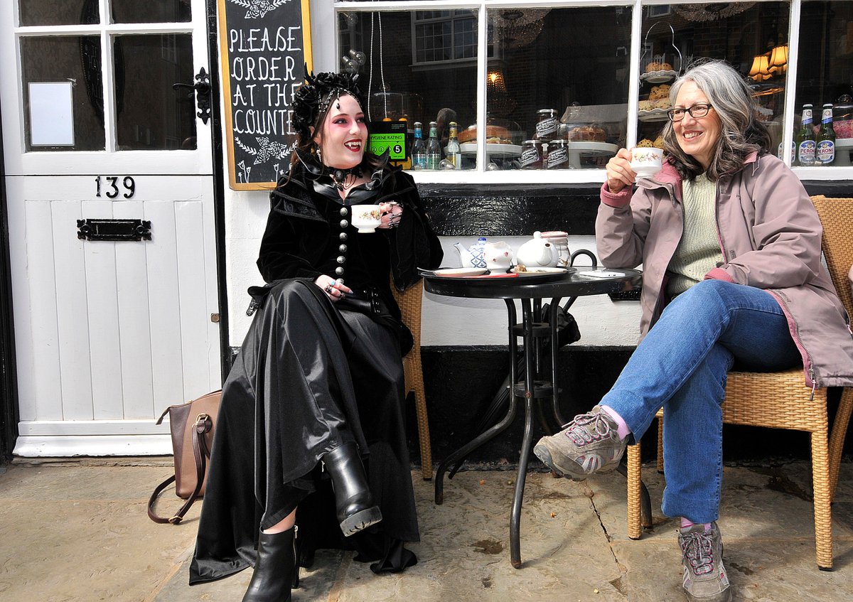 Taking a break in the sunshine at the Whitby Goth Festival . <a href="/gazetteinwhitby/">Whitby Gazette</a> <a href="/TheScarboroNews/">The Scarborough News</a>