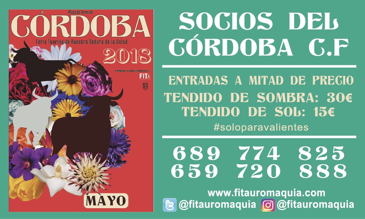 CÓRDOBA. Si eres abonado al @Cordobacfsad estás de enhorabuena!! Gran descuento para tí en la Feria Taurina de Córdoba!!