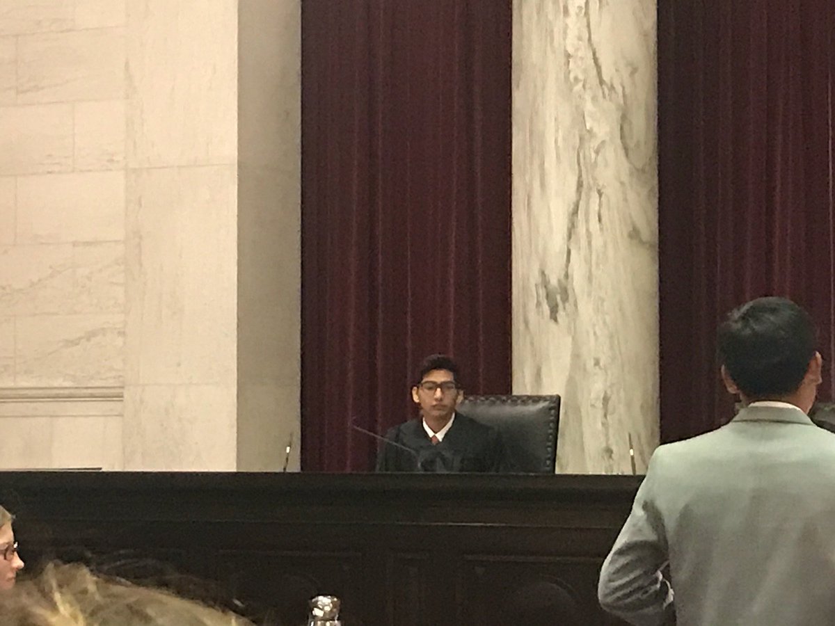 MrElliott_Teach's tweet photo. Justice Khan, Justice Thomas, and Justice Millner on the bench in West Virginia Supreme Court of Appeals. #WVYG2018 #YLA #1stnotlast https://t.co/2ISNuLBN0H