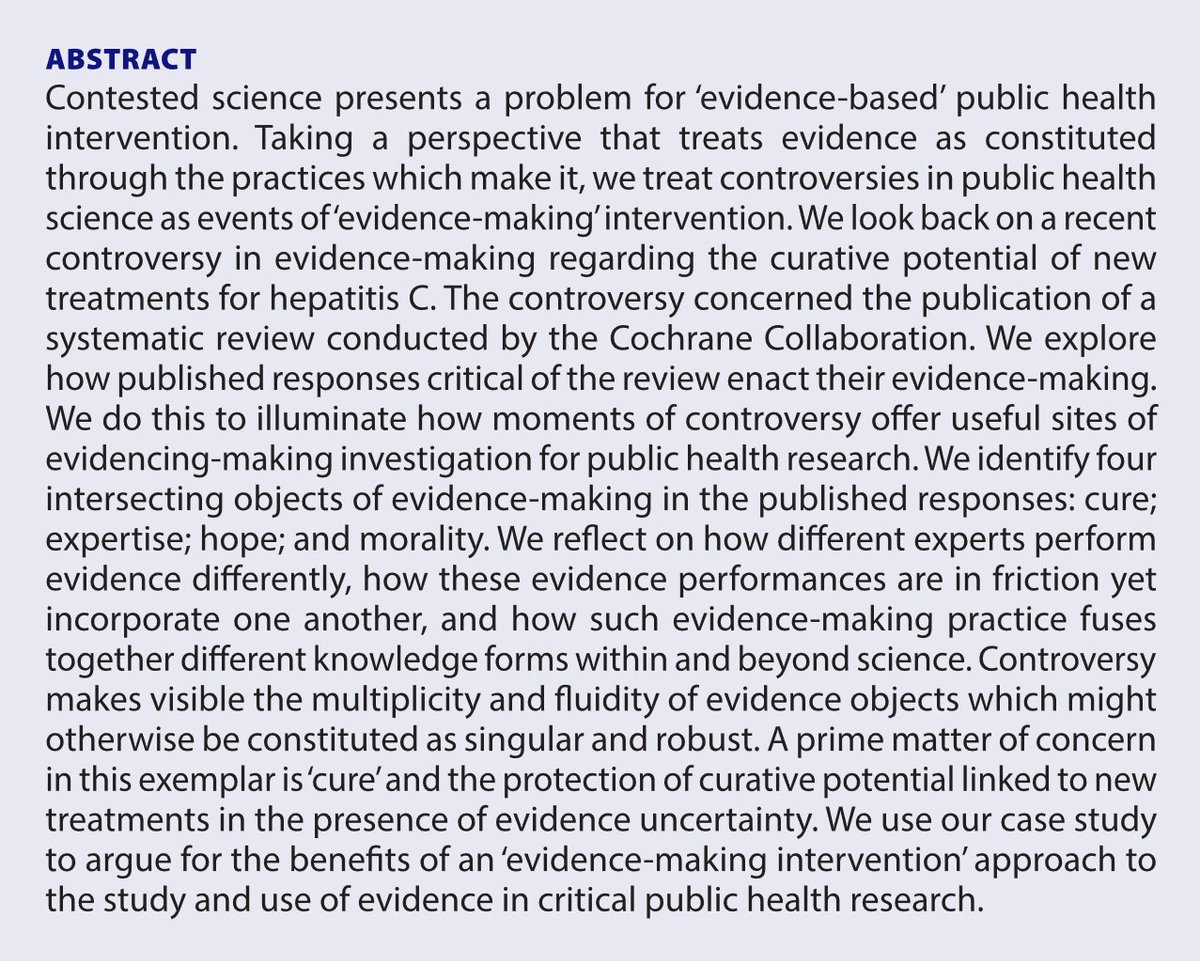 Henry E. Chang (@henryechang) on Twitter photo #WeekendRead Cure, expertise, hope & morality: intersecting objects of evidence-making controversies — the case of #HCV treatment & the promise of viral elimination→jmp.sh/fGxyoOK @kari_lancaster <a href="/carlatreloar/">Carla Treloar</a> <a href="/CSRH_UNSW/">UNSW Centre for Social Research in Health</a> <a href="/LSHTM/">London School of Hygiene & Tropical Medicine</a> #HepC #HepatitisC #WeekendRead Cure, expertise, hope & morality: intersecting objects of evidence-making controversies — the case of #HCV treatment & the promise of viral elimination→jmp.sh/fGxyoOK @kari_lancaster <a href="/carlatreloar/">Carla Treloar</a> <a href="/CSRH_UNSW/">UNSW Centre for Social Research in Health</a> <a href="/LSHTM/">London School of Hygiene & Tropical Medicine</a> #HepC #HepatitisC