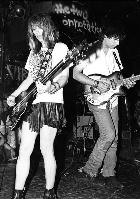 Happy birthday to Kim Gordon. Photo (with Lee Ranaldo) c.1986. 