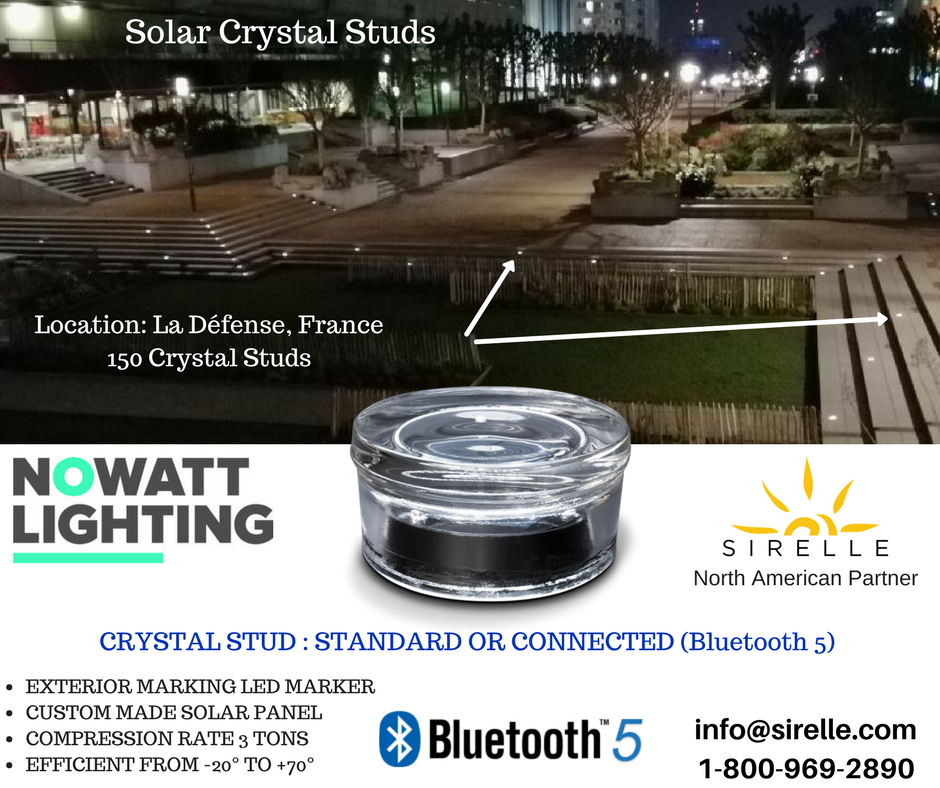 SirelleAgency's tweet photo. @nowattlighting Crystal Studs (our marking product) installed in La Défense (a major business district, three kilometers west of the city limits of Paris.) #solar #LED #marking  info@sirelle.com https://t.co/kBXd4SrN7N