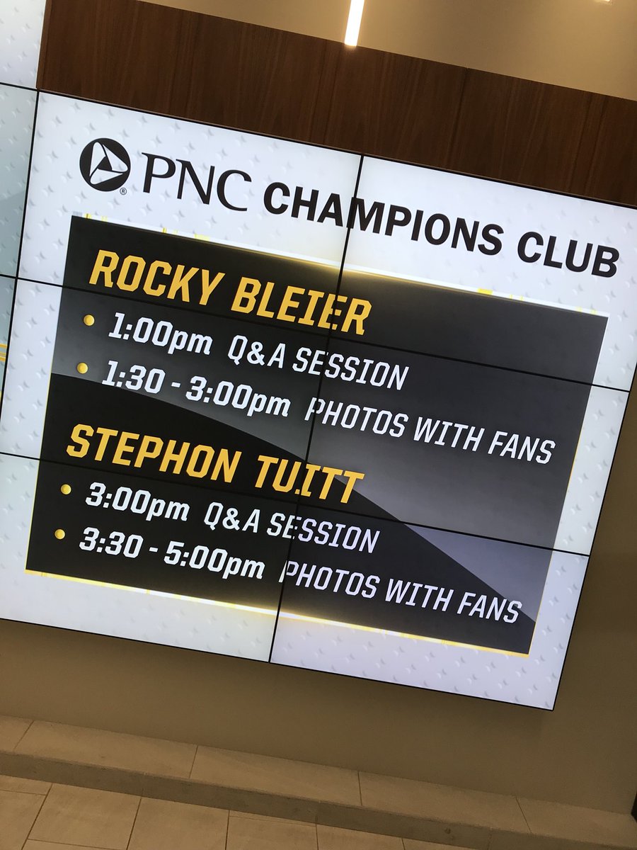 SteelersUnite's tweet photo. Are you coming to Heinz Field today? Be sure to come see us in the PNC Champions Club to spin the Prize Wheel, meet Rocky &amp; Stephon, and more! #FanBlitz https://t.co/PnlVRCLVxj