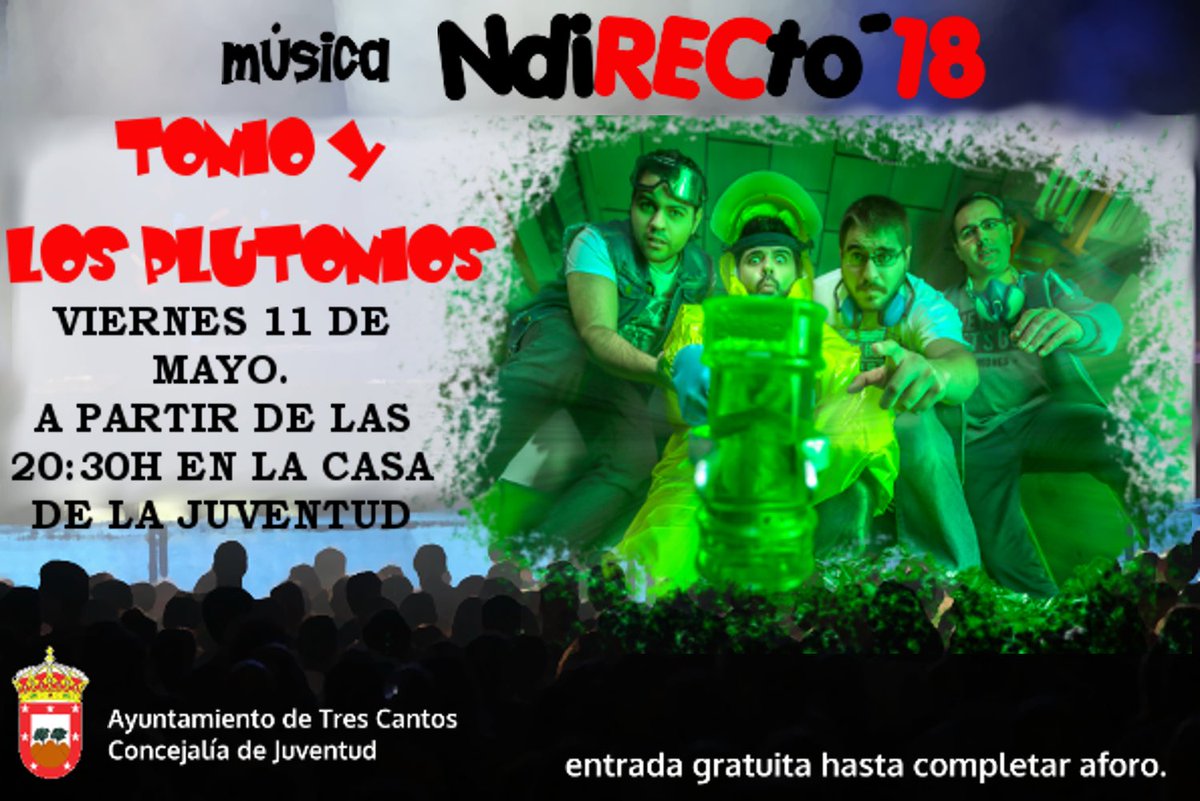 Plutoniers's tweet photo. Volvemos a vernos en directo en #trescantos dentro del certamen #NdiRECto18. No te lo puedes perder. En la Casa de la Juventud, entrada gratuita hasta completar aforo. @juventud3c #posiblementepunkpop https://t.co/HyuzqUwY8C