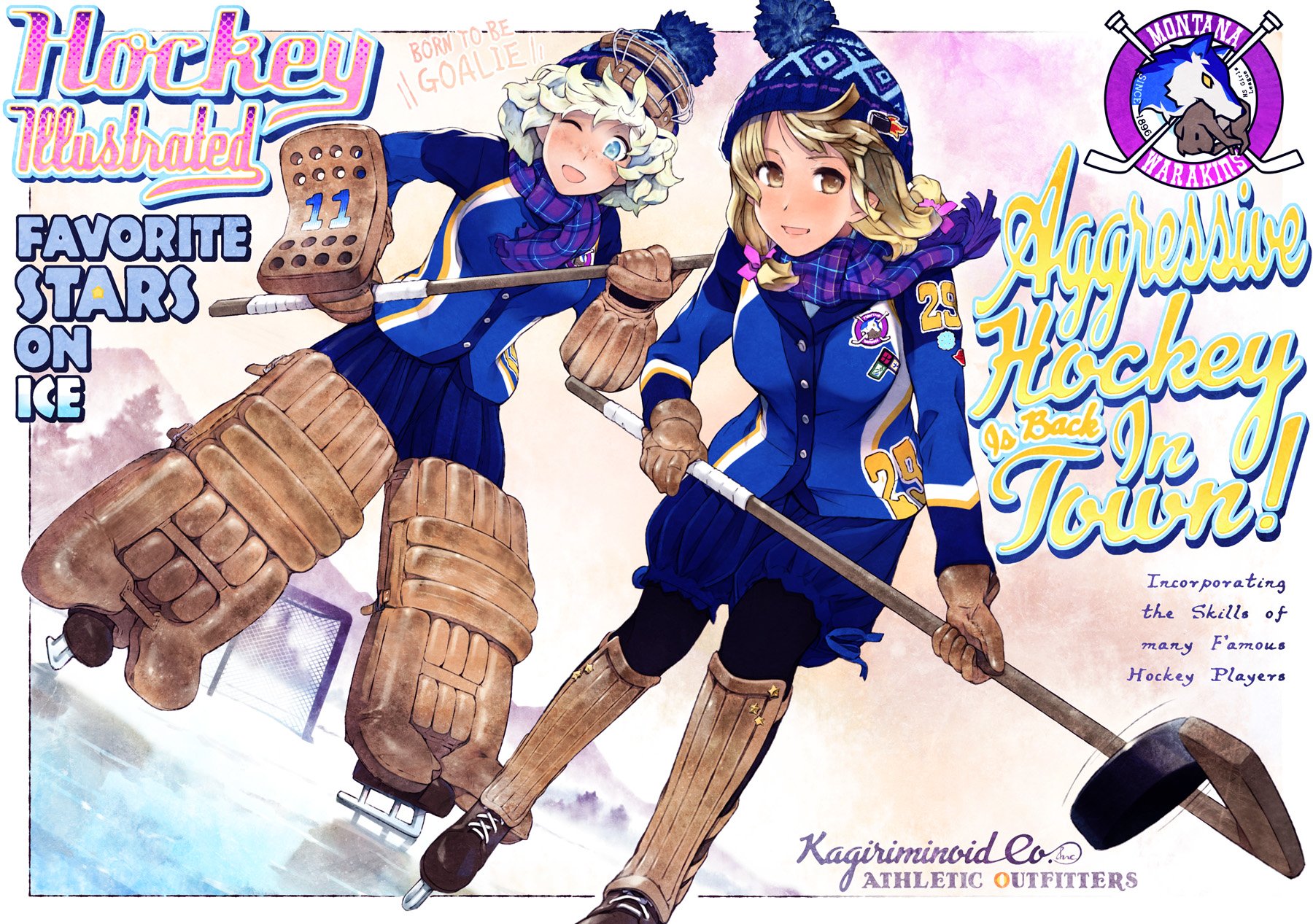 高野昂 Pa Twitter アイスホッケーチーム モンタナ ワラキンス Montana Warakins School Girls Ice Hockey Team イラスト オリジナル アメスポ アメカジ スポーツ Uma Shunkawarakin Preppy Goalie Hockey Vintagefashion Ivystyle Trad Sports