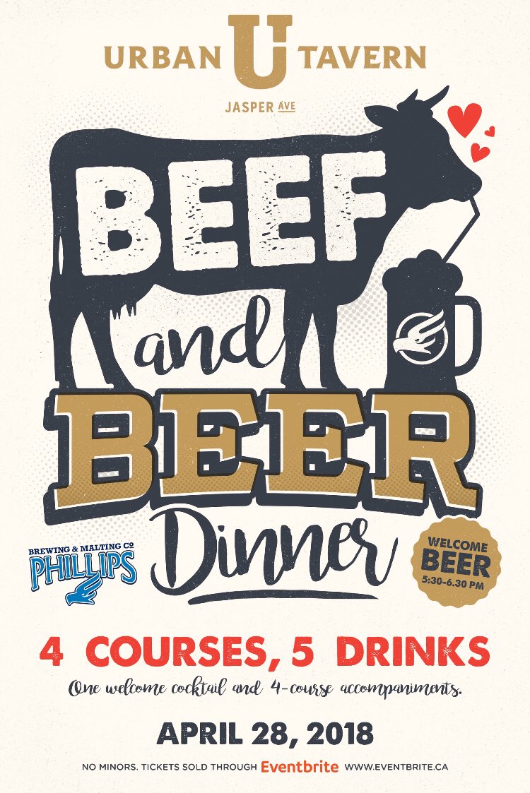 #Edmonton It’s a perfect day for a beef &amp; beer dinner  🥩🍴🍻 There’s a few tickets left for tonight’s paired feast @UrbanTavernYEG so get yours quick &amp; join the party 👌