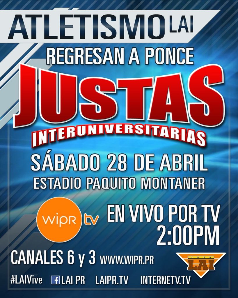 Zach_Acosta's tweet photo. #LAIVive Te invitamos a ver la transmisión de televisión por WIPR Canal 6 y 3 y por nuestro Fan Page LAI PR desde las 2:00 de la tarde de las #JustasLAI2018 en el estadio Francisco "Paquito" Montaner de Ponce. #DaleRetuit https://t.co/idf375rdkQ
