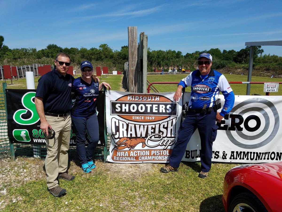 thecrawfishcup's tweet photo. The biggest of shout outs to the awesome @julieG1, and Kevin Angstadt for being a part of the #2018CrawfishCup! @SierraBullets, @MidsouthShooter, @SmithWessonCorp, and Zero Ammunition Co. the Crawfish Cup is already looking forward to a big 2019! #2A #actionpistol #NRA https://t.co/DnxL7Q2sF6