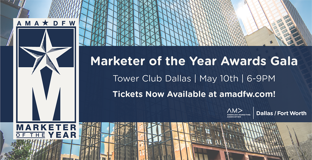 amadfw's tweet photo. Get your tickets for the Marketer of the Year Awards Gala today! Come celebrate #marketing excellence with us. #AMADFW https://t.co/Lh6lcSscJG https://t.co/BhUZswYI6W