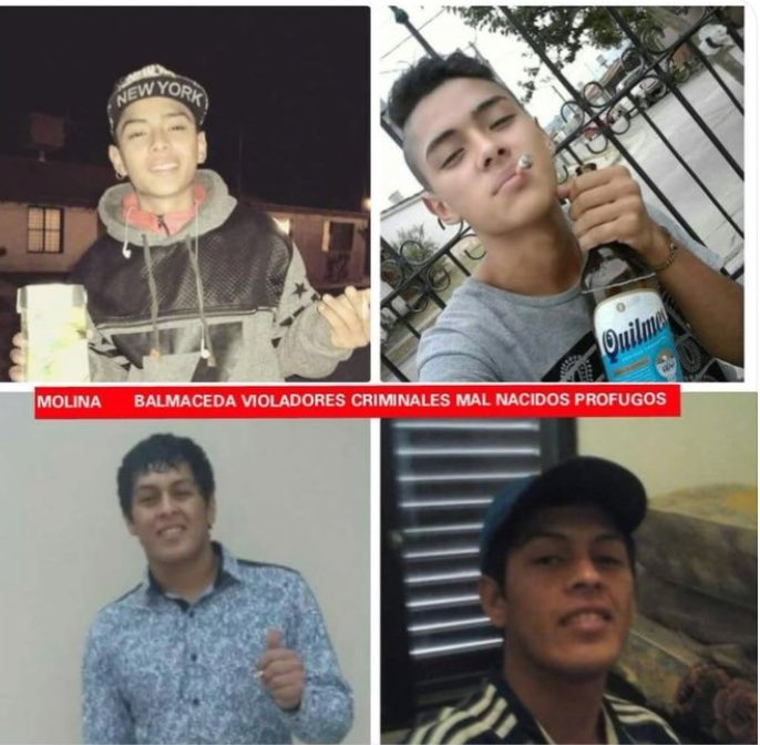 charolopez's tweet photo. Estos cuatro tuvieron la genial idea de violar golpear y dejar tirada a una piba en salta . Un quinto “la entregó “. Ella ahora está internada .No olvidemos sus rostros . https://t.co/iWXkvnorAB