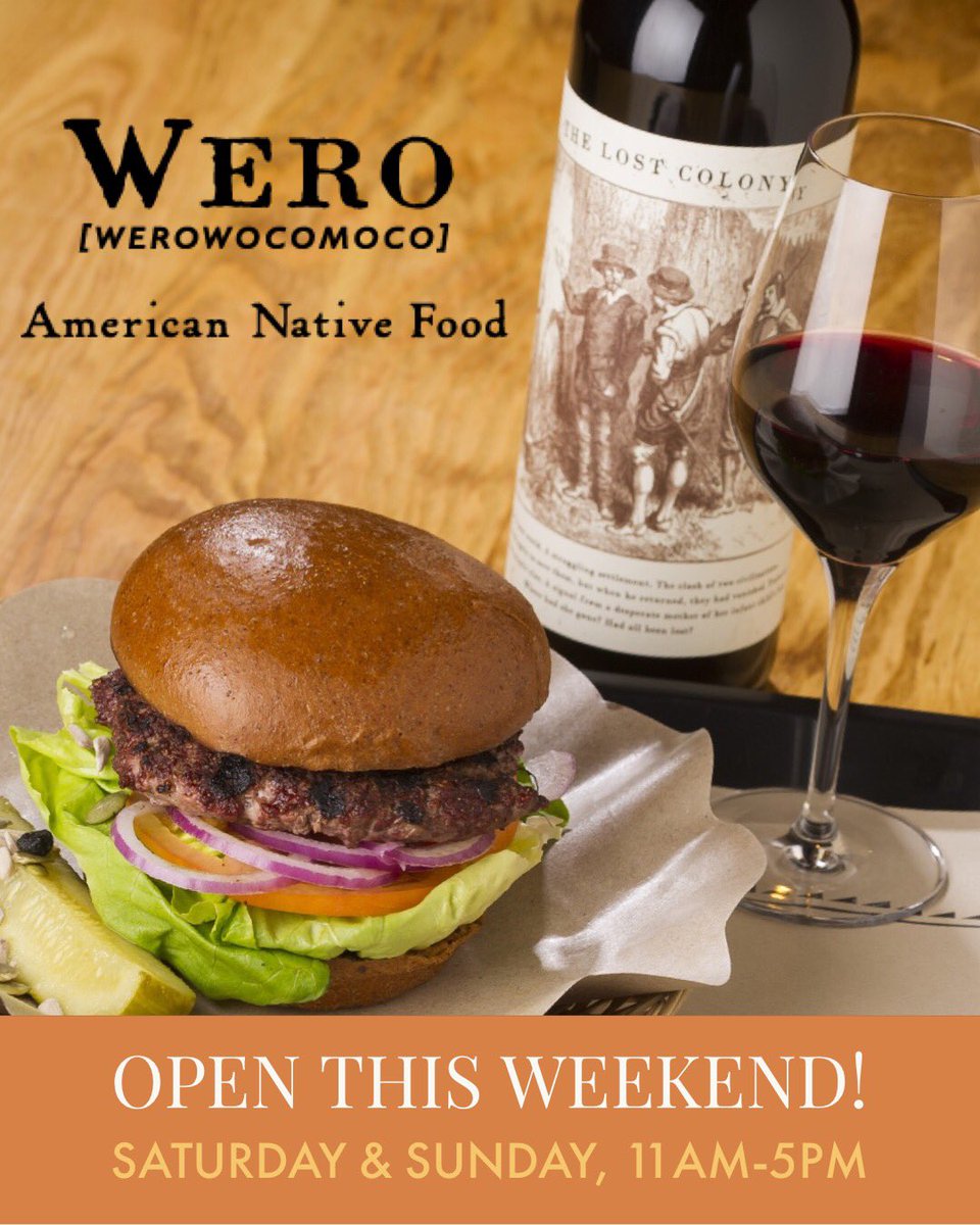 weroeats's tweet photo. We’re excited to share that we will be OPEN this weekend! Come by Saturday &amp; Sunday between 11am-5pm and enjoy some delicious eats, including bison burgers and fry bread tacos. And stay tuned for more info soon on our upcoming summer schedule! @virginiadarewin https://t.co/LzZGmS8Ss6