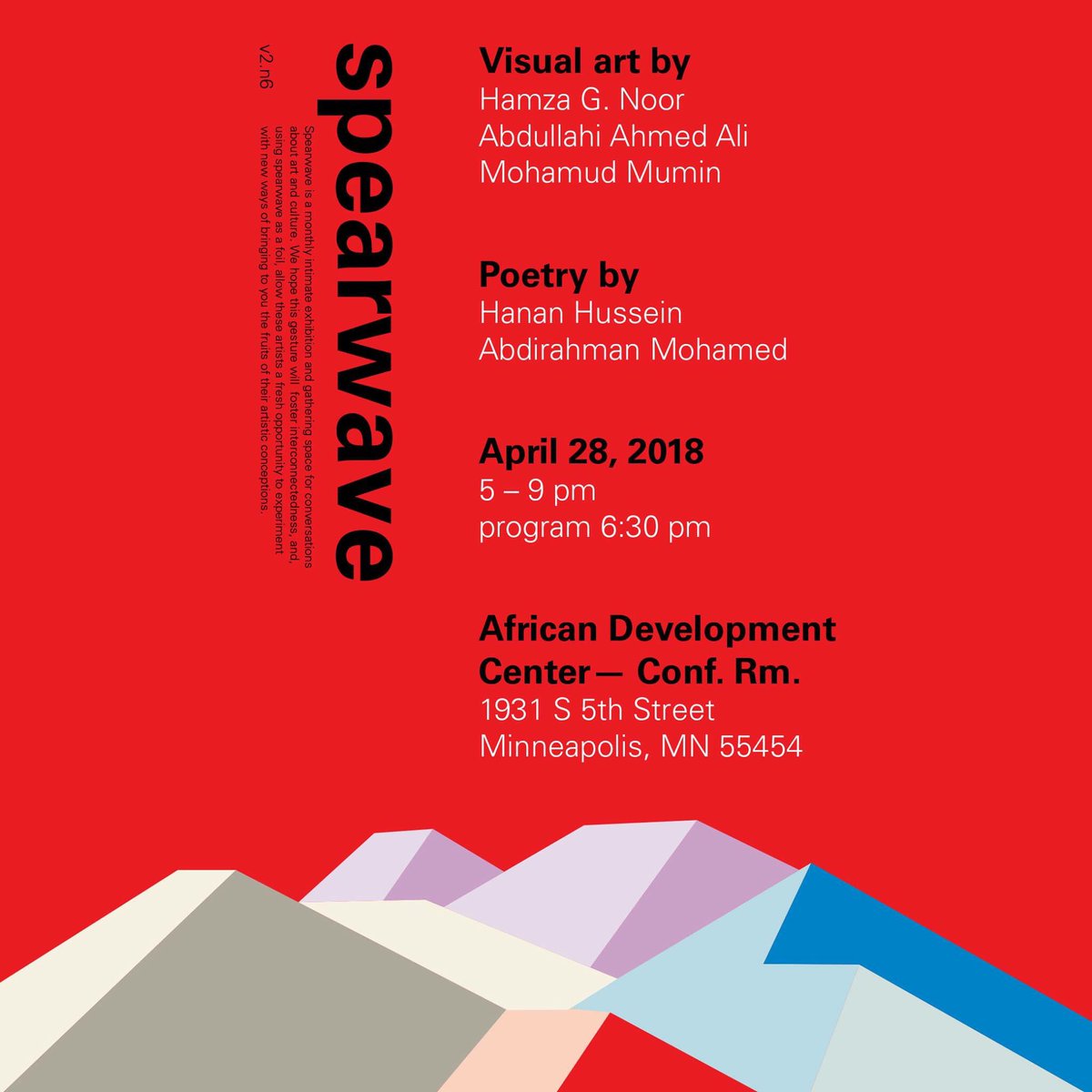 soomaalhouse's tweet photo. We are having our final spearwave for the 2017/2018 season today. Please join us for art and great conversation. #somaliart #visualart https://t.co/xGfaCGfEti