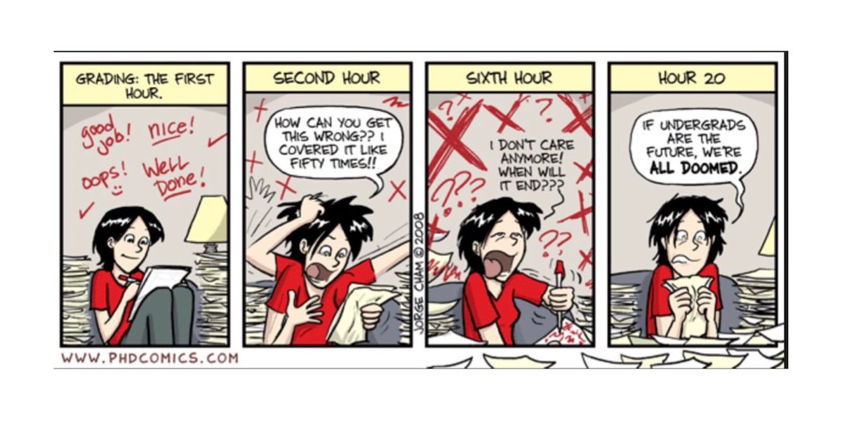 Dissertating's tweet image. Current #mood (Thanks @PHDcomics) #grading #teachingprofessor #abandonallhopeyewhoenterhere