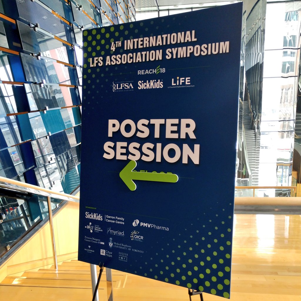LFSAssociation's tweet photo. Saturday's Poster Session at the #LFSA Symposium will run during the lunch break in the Gallery of the Peter Gilgan Centre at @SickKidsNews! Get the latest in #lifraumeni research from the brightest minds in the field. https://t.co/pJ7dd41wfD