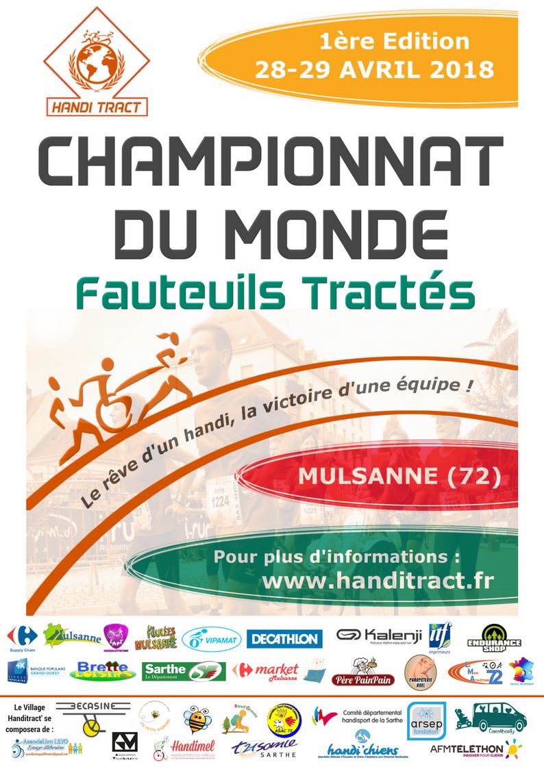Handitract's tweet image. Championnat du monde fauteuils tractés demain à Mulsanne!Le village Handitract' vous accueille avec des associations autour du handicap. Venez supporter les équipes!Qualifs le matin et Départ course à 14 h à Mulsanne.Gratuit. @OuestFrance72 @lemainelibre @France3tv @LMtv_Sarthe