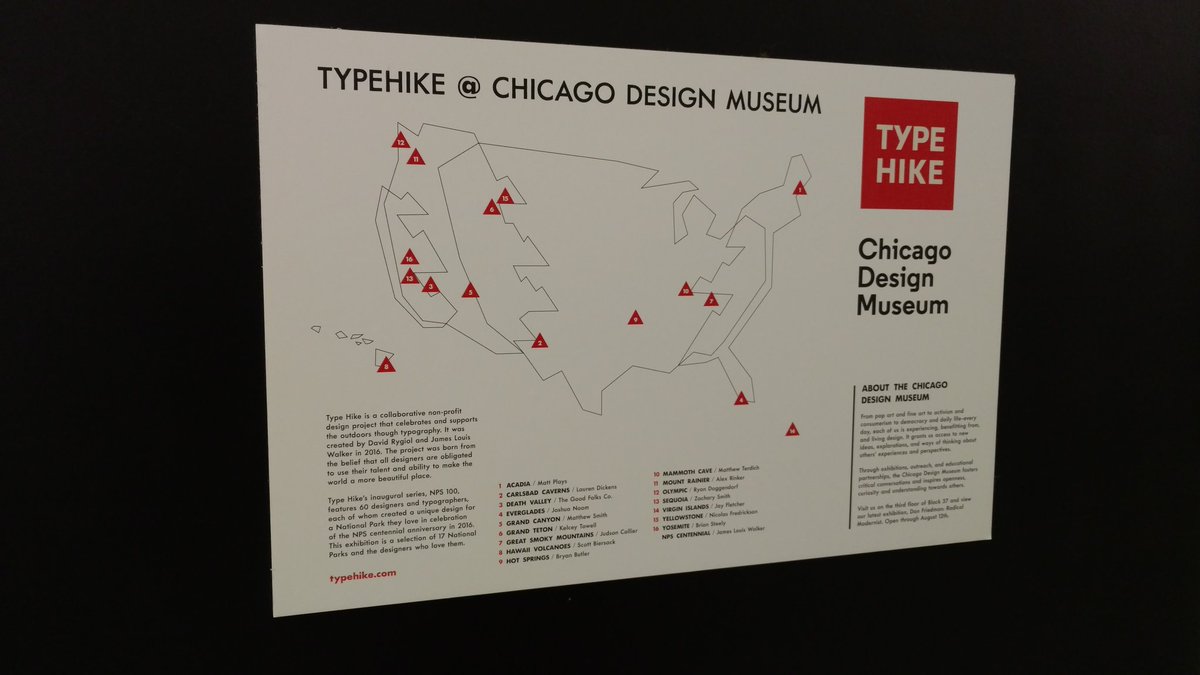 somanyparks's tweet photo. In Chicago today to see @HamiltonMusical and we ran across some fantastic artwork from #typehike! #chicagodesignmuseum #FindYourPark #NationalParkWeek https://t.co/uMGGmZSIno