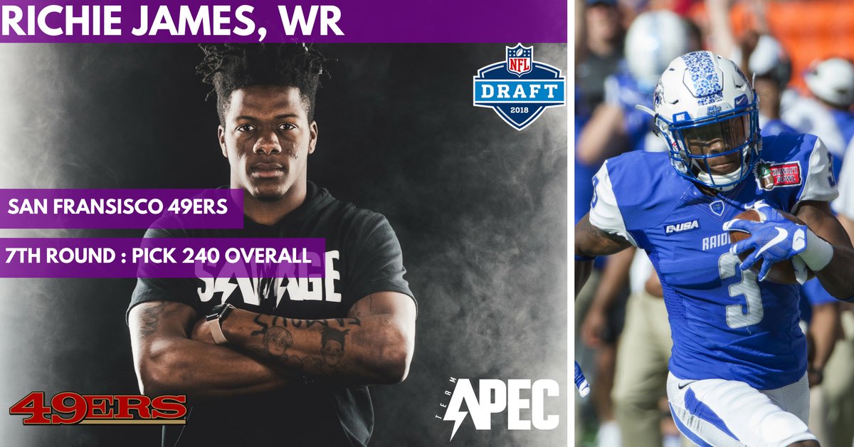 teamAPEC's tweet photo. The 49ers just drafted some speed! Big shout out to Richie James on making it to the League! #NFL #nfldraft #draft #49ers #sanfrancisco #APEC817 #TeamAPEC @Senseispunk @APEC817 @49ers https://t.co/6FqopzLsji
