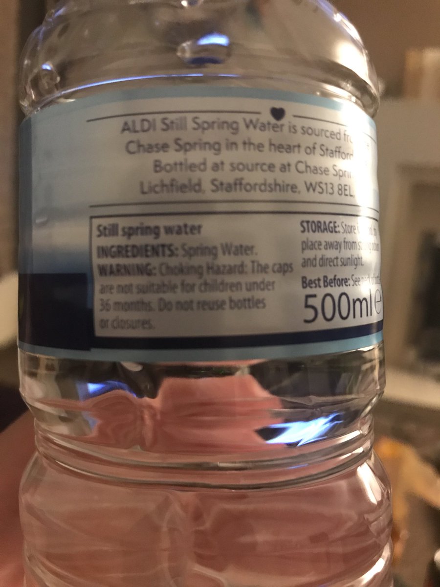 Trombone_Shaw's tweet photo. @AldiUK Surely in a time of increased aims for recycling, and heightened outrage about the plastic problem in the worlds oceans, shouldn’t you be encouraging customers to reuse their plastic bottles instead of printing ‘do not reuse bottles or closures’ on the label? https://t.co/FgUaJjt78E
