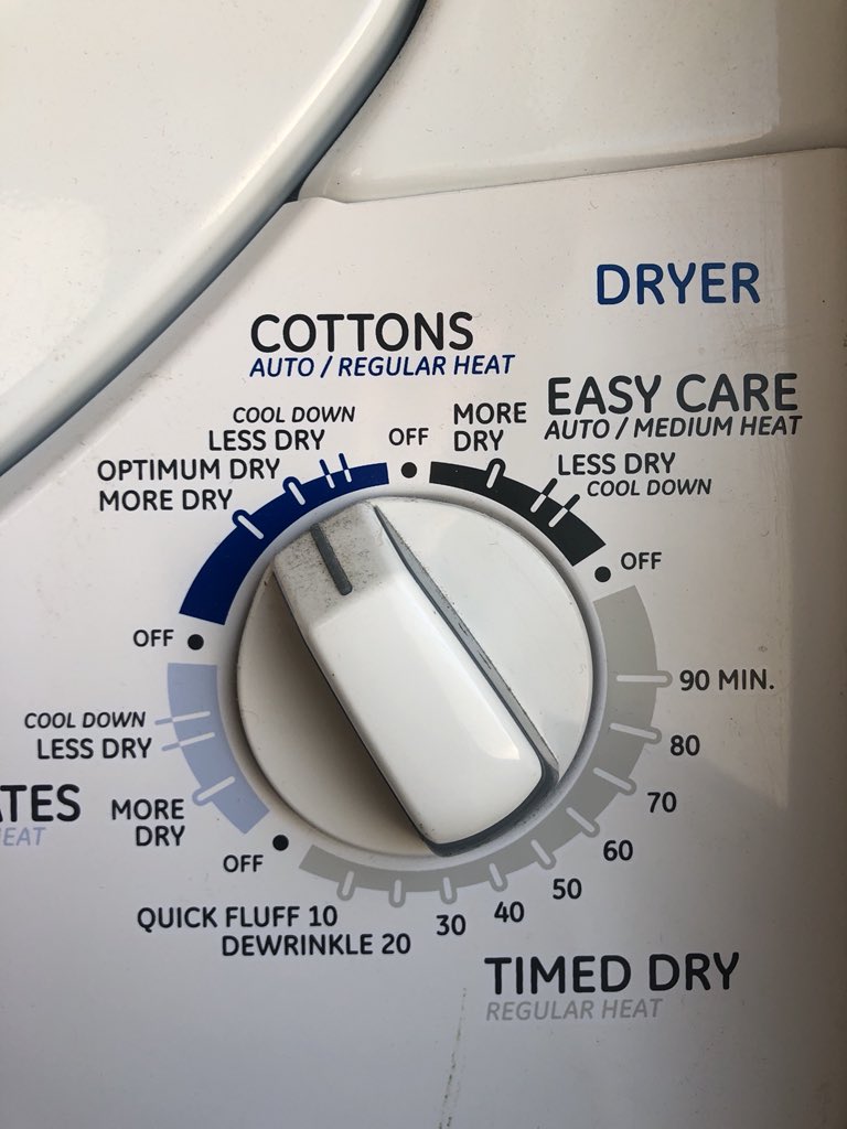 _Ollie__b's tweet photo. My go-to setting on my dryer is “optimum dry” because the definition of “optimum” is literally “best” and why would I or anyone else need their clothes to be anything other than the best form of dry? Like who would wash their clothes and then say “Nah, just a quick fluff today.” https://t.co/I6Zz9Zo4rg