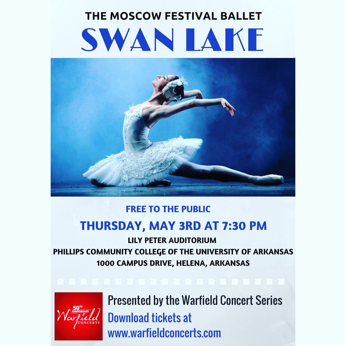 Make plans to attend Swan Lake at the Lily Peter Auditorium on Thursday, May 3rd. FREE TO THE PUBLIC! #visithelenaar #warfieldconcerts #helenaarts