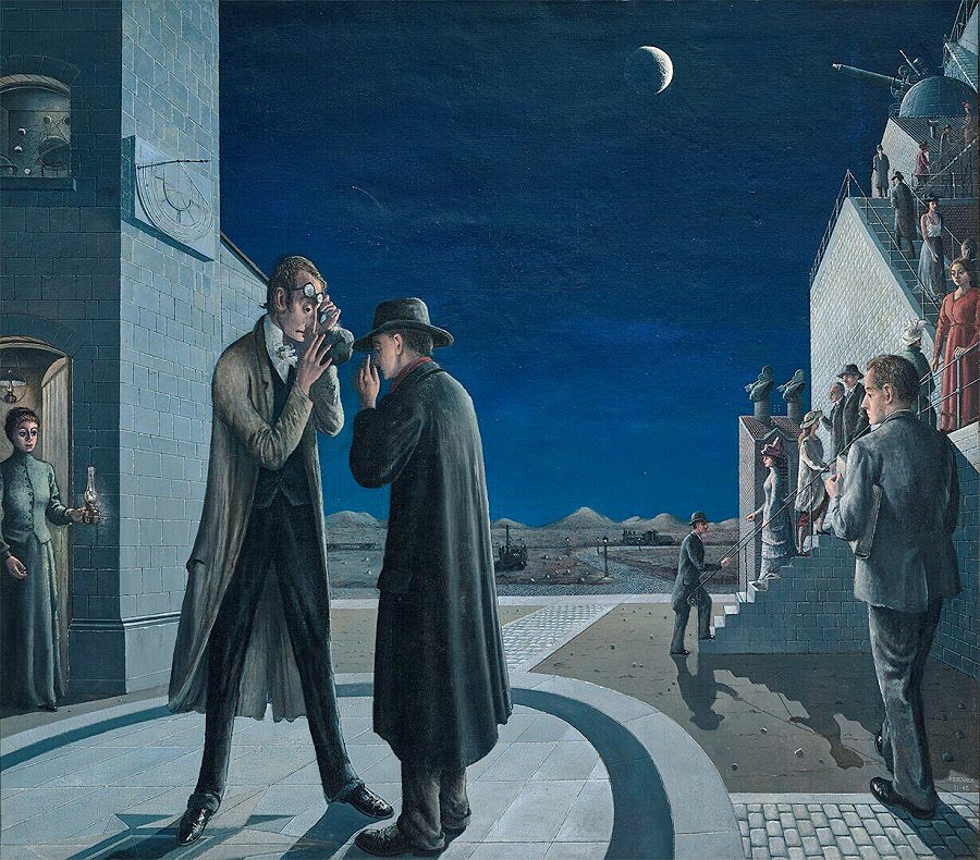SantiagoArtis's tweet image. Les phases de la lune III, (Phases of the Moon III), 1942
by
~&amp;gt;Paul Delvaux
#painting #Devaux #moon