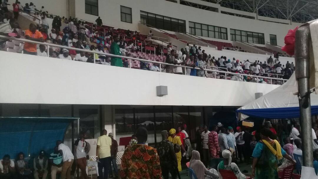 abc1009fm's tweet photo. Heavy military &amp; police presence at the voting centre.Few constituencies left for voting to end at the NPP Regional Delegates Congress at the Aliu Mahama Sports Stadium.Most candidates seem tensed as voting is about to end. https://t.co/rYBFJSZF10