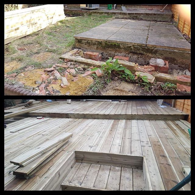 TaylorSvcs's tweet photo. Before and almost complete new decked area of a garden makeover. #decking #gardendeck https://t.co/T6llY9wHkl https://t.co/ZsgJ0bdFDK