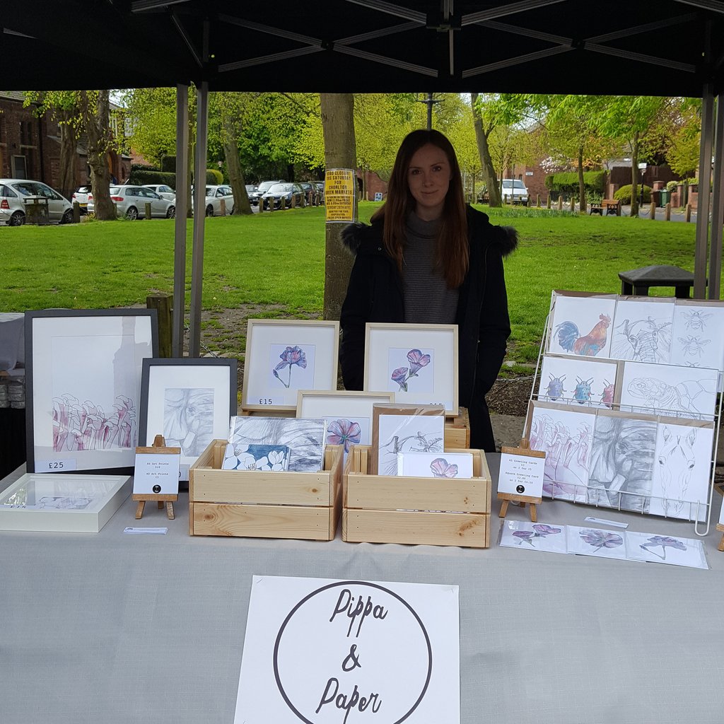 First market today was great. Thanks to everyone who stopped by. #pippaandpaperdesigns #chorltongreenmarket #chorlton #manchester #artprints #justacard